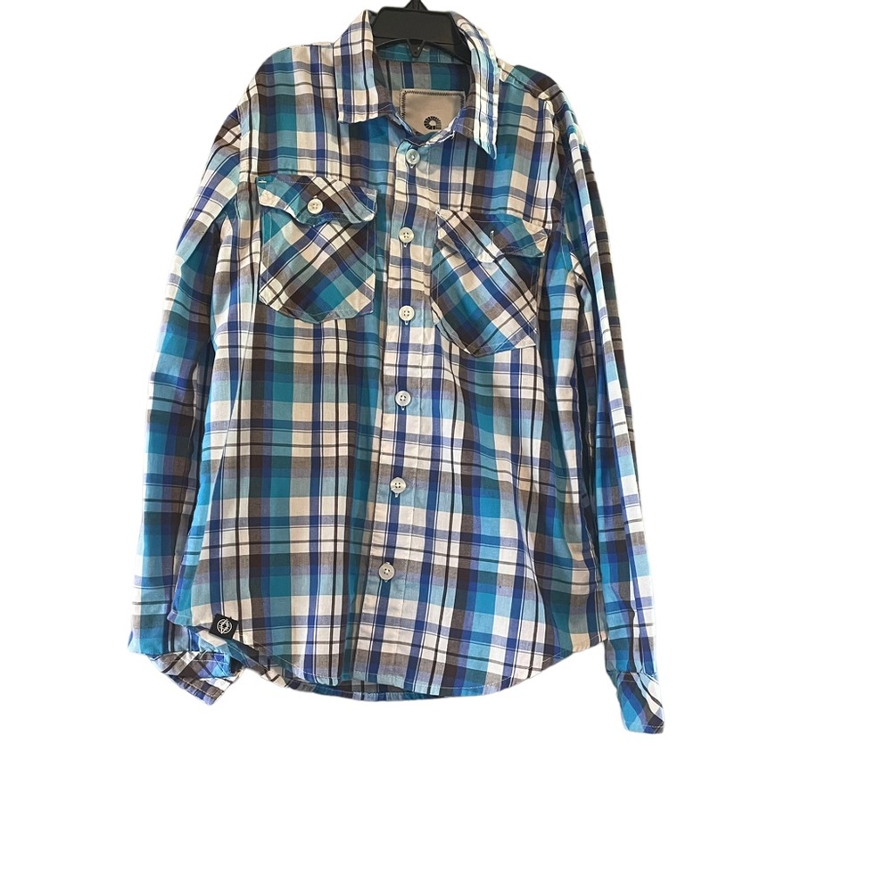 Akademiks Boys long sleeve Size 10-12 Button Down Plaid Shirt